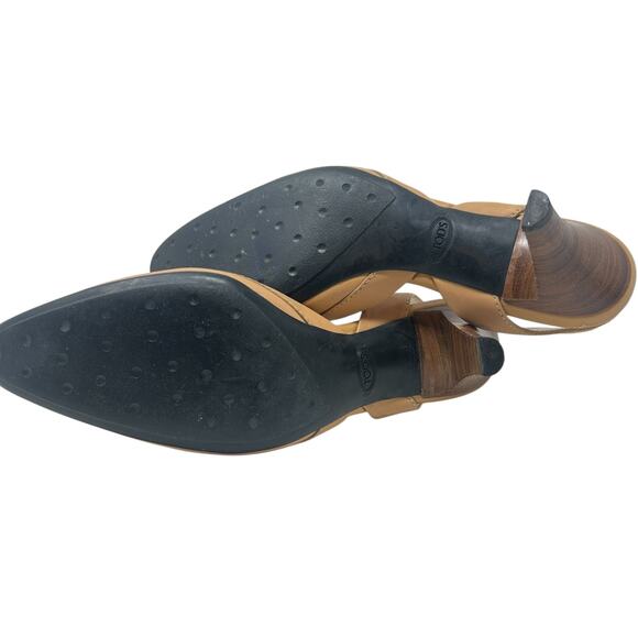 Tod's Debbie Slingback Kitten Heels Pumps Pointed Toe Leather Tan Size US‎ 5.5 - Picture 12 of 14